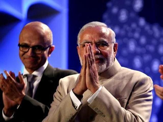 This photo file photo shows Prime Minister Narendra Modi at the Digital India dinner held at Fairmont Hotel in San Jose on Saturday, Sept. 26, 2015. The event was attended by Silicon Valley CEOs including Sundar Pichai of Google, Satya Nadella of Microsoft, John Chambers of Cisco and Shantanu Narayan of Adobe.(AP)