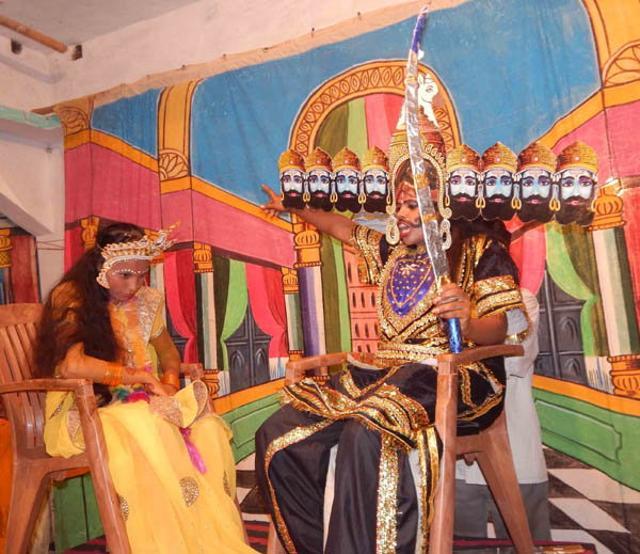 The all-girl Ramleela came about after the males in the village had stopped taking part in the programme. (HT Photo) The all-girl Ramleela came about after the males in the village had stopped taking part in the programme. (HT Photo)