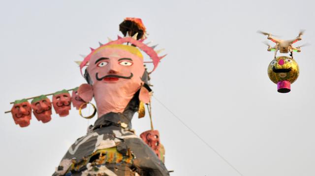 A Drone Camera during the Dusshera celebration at sector 46 Chandigarh on Tuesday. (rAVI KUMAR/HT) A Drone Camera during the Dusshera celebration at sector 46 Chandigarh on Tuesday. (rAVI KUMAR/HT)