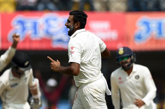 Indian bowler Ravichandran Ashwin celebrates after taking the wicket of New Zealand's batsman and captain Kane Williamson during the third day of third Test between India and New Zealand at The Holkar Cricket Stadium in Indore (AFP) Indian bowler Ravichandran Ashwin celebrates after taking the wicket of New Zealand's batsman and captain Kane Williamson during the third day of third Test between India and New Zealand at The Holkar Cricket Stadium in Indore (AFP)
