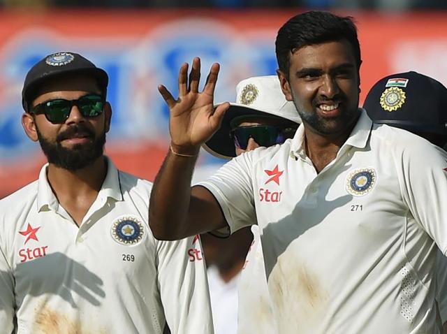 Indian bowler R Ashiwin with teammates celebrates the wicket of New Zealand batsman Ross Taylor. (PTI Photo) Indian bowler R Ashiwin with teammates celebrates the wicket of New Zealand batsman Ross Taylor. (PTI Photo)