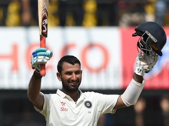 Cheteshwar Pujara hit 101 off 148 balls to help India set New Zealand a 475-run victory target. (AFP) Cheteshwar Pujara hit 101 off 148 balls to help India set New Zealand a 475-run victory target. (AFP)