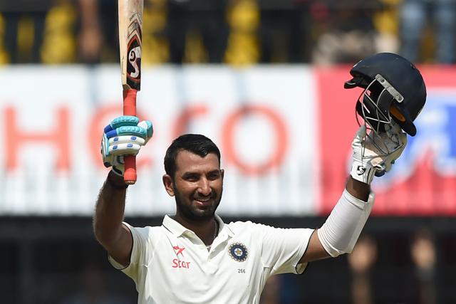 Pujara scored 101 off 148 balls for his eighth Test century.(AFP)