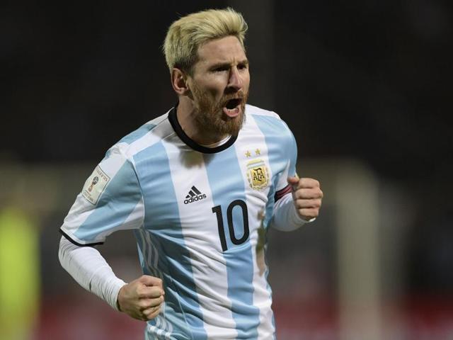 Argentina's Lionel Messi, left, celebrates scoring against Uruguay. (AP Photo) Argentina's Lionel Messi, left, celebrates scoring against Uruguay. (AP Photo)