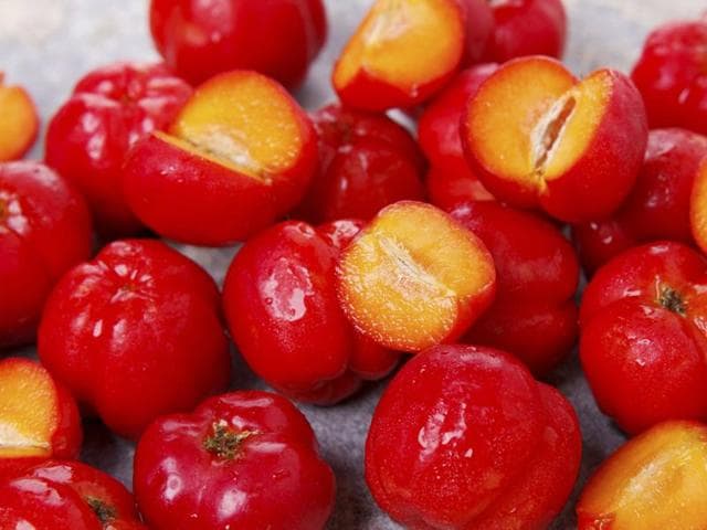 Acerola, a fruit native to the Caribbean and South America, contains 100 times more vitamin C than lemon, 20 times more than guava and 10 times more than blackberries. (iStockphoto) Acerola, a fruit native to the Caribbean and South America, contains 100 times more vitamin C than lemon, 20 times more than guava and 10 times more than blackberries. (iStockphoto)