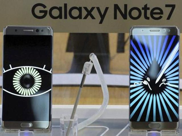 Samsung Electronics Galaxy Note 7 smartphones are displayed at its shop in Seoul, South Korea. (AP) Samsung Electronics Galaxy Note 7 smartphones are displayed at its shop in Seoul, South Korea. (AP)
