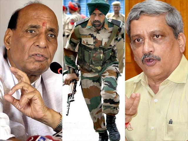 Union home minister Rajnath Singh chaired a high-level review meeting attended by defence minister Manohar Parrikar on the security situation in the country. (Agency Photos) Union home minister Rajnath Singh chaired a high-level review meeting attended by defence minister Manohar Parrikar on the security situation in the country. (Agency Photos)