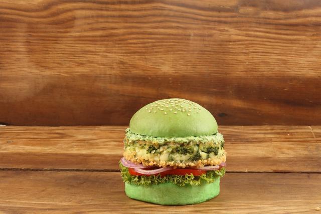 Seen here, burger with palak and paneer stuffing. Seen here, burger with palak and paneer stuffing.