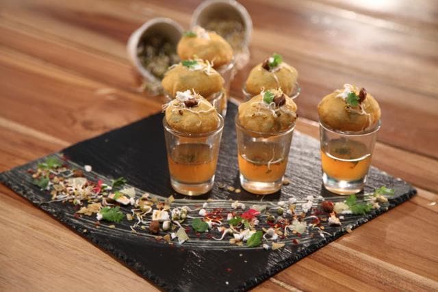 Golgappas with a dash of wasabi sauce. Golgappas with a dash of wasabi sauce.