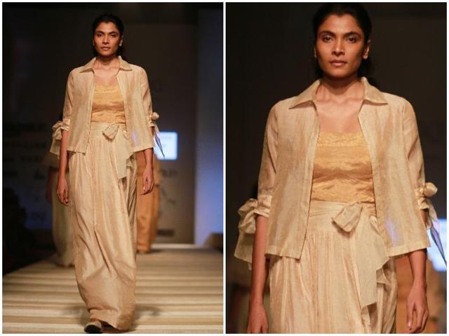 Anita Dongre’s designs kickstarted the Road to Chanderi. Other designers who showed as a part of the opening event also included Aneeth Arora, Payal Pratap, Yogesh Chaudhary, Paromita Banerjee, Sanjay Garg, Samant Chauhan, Vaishali S, Divyam Mehta, Ruchika Sachdeva, Pratima Pandey, Gaurav Jai Gupta, Karishma Shahani, Atsu, Joy Mitra and Ragini Ahuja. (Waseem Gashroo/HT Photo)