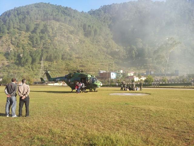A rescue team prepares to take off to rescue two Polish climbers stranded near the Mount Shivling in Uttarakhand. (Nehru Institute of Mountaineering)
