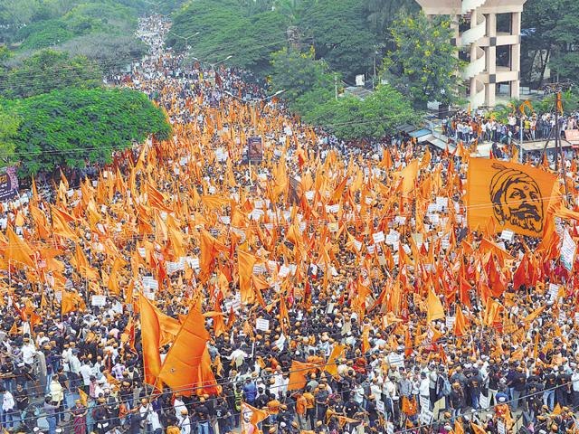 The Maratha community holding a protest rally demanding reservation and justice for the Kopardi rape victim in Sangli last month.(HT File Photo)