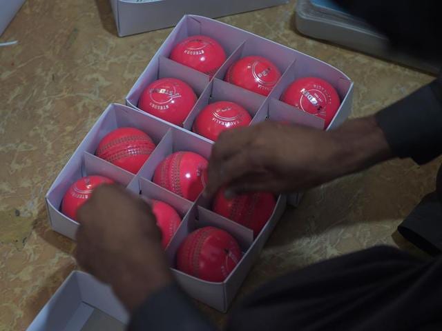 Pakistani workers stitch pink cricket balls at the Grays of Cambridge factory in Sialkot. Pakistan's sports goods industry is positioning itself to be the prime manufacturer of pink cricket balls -- a high-visibility alternative for use in day-night Test matches aimed at dragging the game into the 21st century. (AFP) Pakistani workers stitch pink cricket balls at the Grays of Cambridge factory in Sialkot. Pakistan's sports goods industry is positioning itself to be the prime manufacturer of pink cricket balls -- a high-visibility alternative for use in day-night Test matches aimed at dragging the game into the 21st century. (AFP)