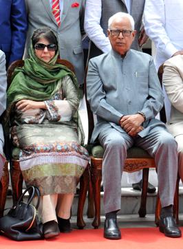 Jammu and Kashmir Chief Minister Mehbooba Mufti with J&K governor NN Vohra on April 4, 2016. (Nitin Kanotra / Hindustan Times) Jammu and Kashmir Chief Minister Mehbooba Mufti with J&K governor NN Vohra on April 4, 2016. (Nitin Kanotra / Hindustan Times)