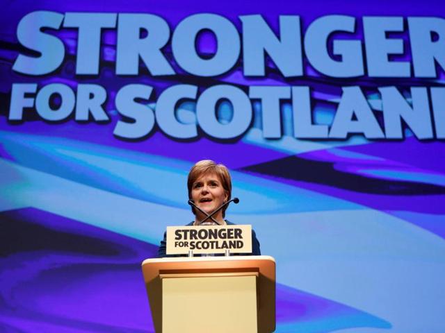 Scotland's First Minister and leader of the Scottish National Party (SNP), Nicola Sturgeon, speaks at the party's annual conference in Glasgow. (REUTERS) Scotland's First Minister and leader of the Scottish National Party (SNP), Nicola Sturgeon, speaks at the party's annual conference in Glasgow. (REUTERS)