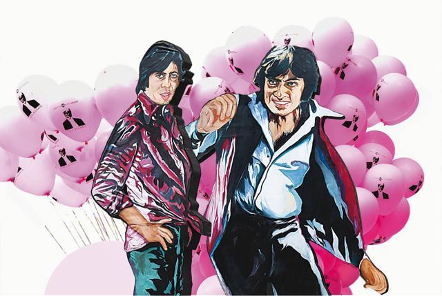 Cutouts of iconic AB characters flanked the compound walls of the Bachchan residence on October 11, and fans from Kolkata had brought in AB-themed balloons to celebrate his last movie, Pink. (Yogen Shah/HT Photo)