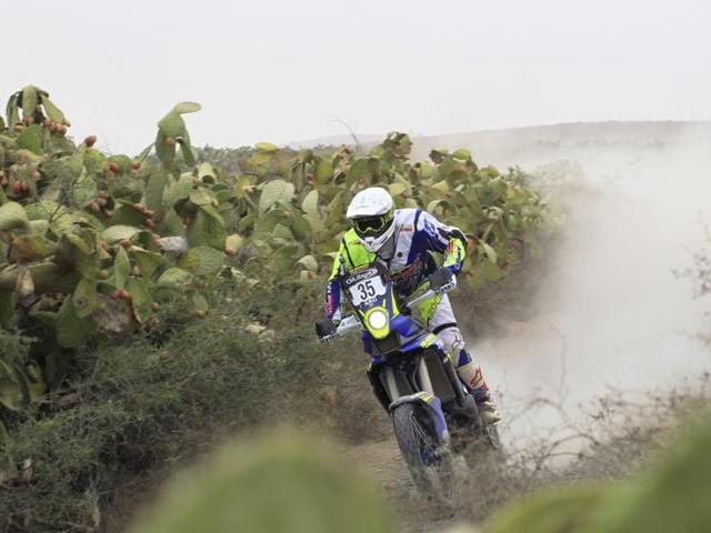 The Bengaluru-based Aravind finished the October 3-7 rally in 26th position to gain entry to the Dakar Rally.(Sherco-TVS Rally) The Bengaluru-based Aravind finished the October 3-7 rally in 26th position to gain entry to the Dakar Rally.(Sherco-TVS Rally)