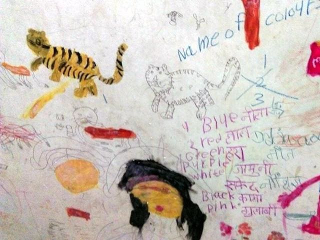Drawings by the children of schizophrenic Ankur, who confined his family to his house for 15 years.(HT photo)