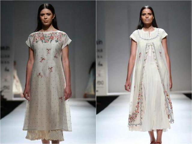 Pratima Pandey’s collection saw easy, flowy fabrics with floral motifs dominating all else. (Amal KS/HT Photo) Pratima Pandey’s collection saw easy, flowy fabrics with floral motifs dominating all else. (Amal KS/HT Photo)