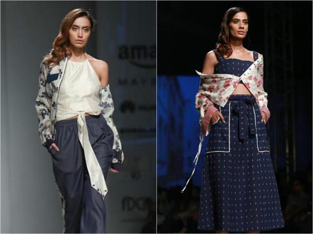 Knotted tops made for a flattering sight at Shruti Sancheti’s show. She also used big pockets in her collection that looked chic. (Amal KS/HT Photo) Knotted tops made for a flattering sight at Shruti Sancheti’s show. She also used big pockets in her collection that looked chic. (Amal KS/HT Photo)