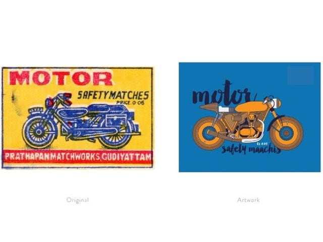 A reinterpretation of a matchbox label featuring the Royal Enfield Bullet 500. (Photo courtesy: The Maachis Project)