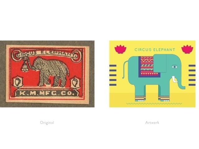 A reinterpretation of a matchbox label featuring a circus elephant. (Photo courtesy: The Maachis Project)