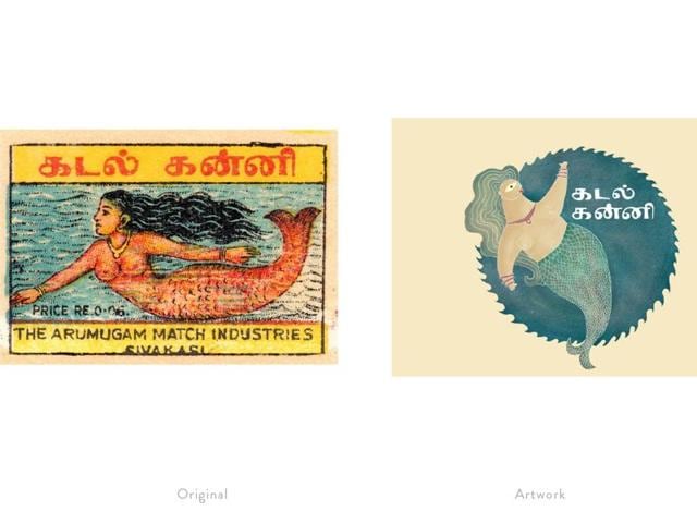 A reinterpretation of a matchbox label featuring a mythical mermaid. (Photo courtesy: The Maachis Project)