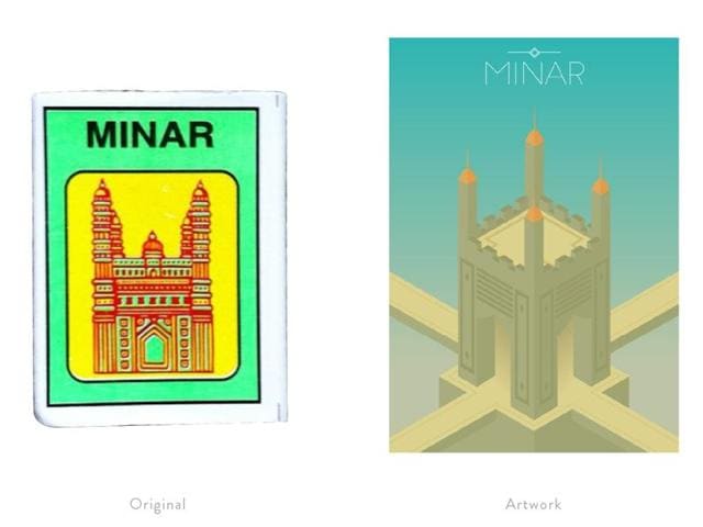 A reinterpretation of a matchbox label featuring the famous islamic structure in Hyderabad - Charminar. (Photo courtesy: The Maachis Project)
