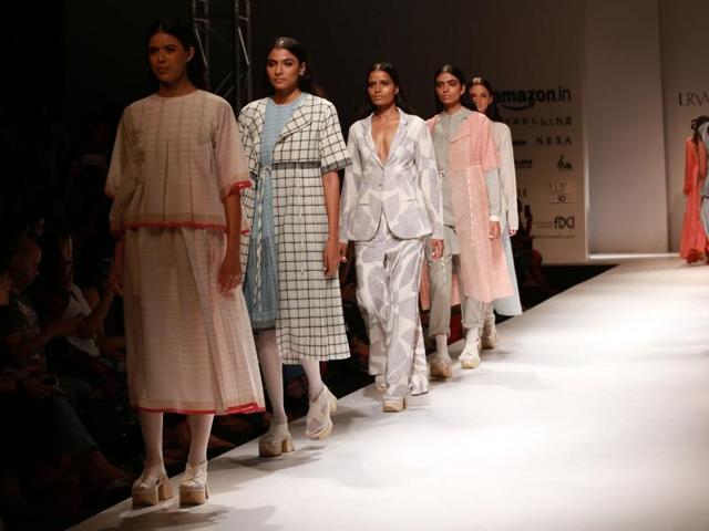 Models display the creation of fashion designer Urvashi Kaur. (IANS) Models display the creation of fashion designer Urvashi Kaur. (IANS)