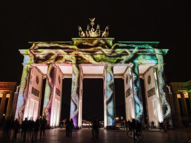 Yet another colourful design projection on the facade of the Brandenburg Gate. (AFP) 