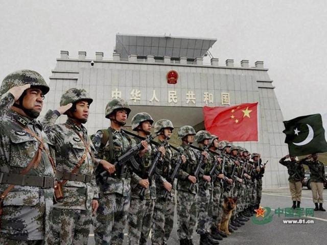 Chinese and Pakistan troops after the launch of their first joint patrolling of the border connecting PoK with Xinjiang province, China.(PTI File)