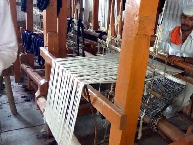 A blanket weaving unit inside Indore Central Jail.(HT photo)