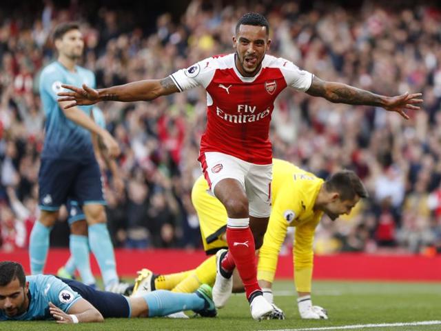 Mesut Ozil celebrates scoring Arsenal’s third goal. (REUTERS) Mesut Ozil celebrates scoring Arsenal’s third goal. (REUTERS)