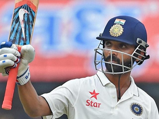 Ajinkya Rahane celebrates his 150 runs during the third test match against New Zealand in Indore.(PTI Photo) Ajinkya Rahane celebrates his 150 runs during the third test match against New Zealand in Indore.(PTI Photo)