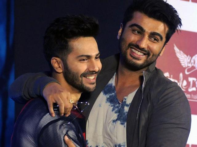 Bollywood actors Varun Dhawan and Arjun Kapoor attend the launch of the second season of the television show Style Inc in Mumbai. (AFP Photo)