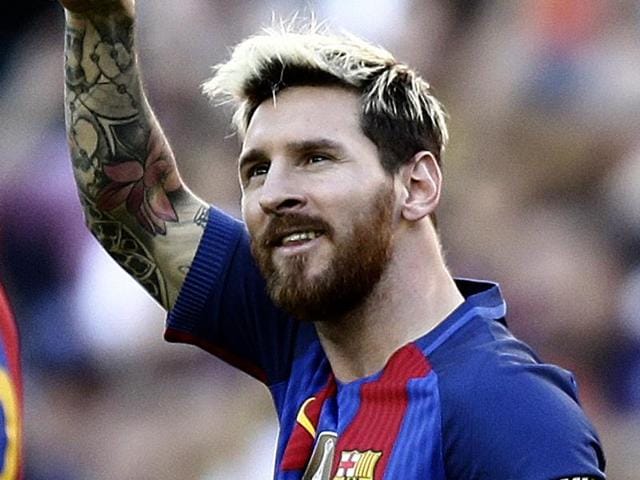 Barcelona's Argentinian forward Lionel Messi celebrates after scoring. (AFP Photo) Barcelona's Argentinian forward Lionel Messi celebrates after scoring. (AFP Photo)