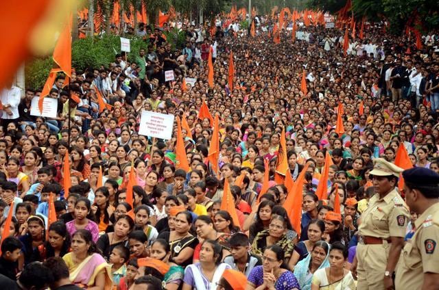 Maratha community members holding a protest rally demanding reservation and justice for Kopardi rape victim at CBD Belapur in Navi Mumbai. (PTI file photo) Maratha community members holding a protest rally demanding reservation and justice for Kopardi rape victim at CBD Belapur in Navi Mumbai. (PTI file photo)