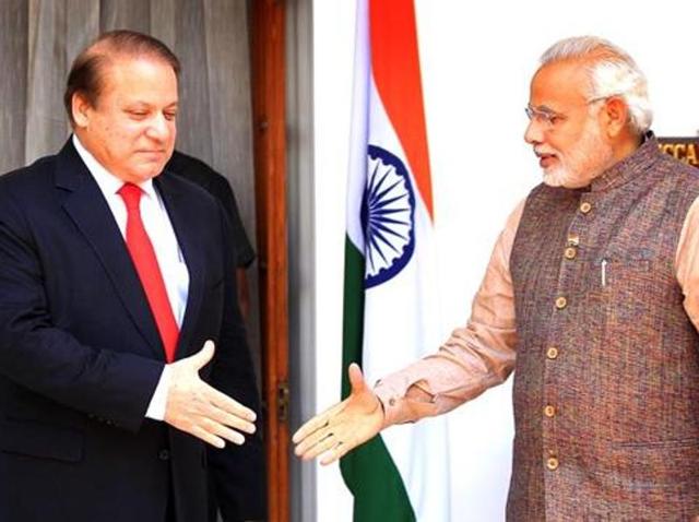 Prime Minister Narendra Modi (left) walks to shake hand with his Pakistani counterpart Nawaz Sharif before the start of their meeting in New Delhi. (AP File Photo) Prime Minister Narendra Modi (left) walks to shake hand with his Pakistani counterpart Nawaz Sharif before the start of their meeting in New Delhi. (AP File Photo)