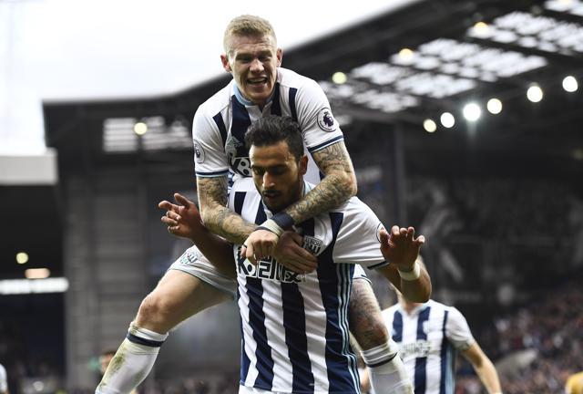 West Bromwich Albion's Nacer Chadli celebrates scoring their first goal with James McClean. (REUTERS) West Bromwich Albion's Nacer Chadli celebrates scoring their first goal with James McClean. (REUTERS)