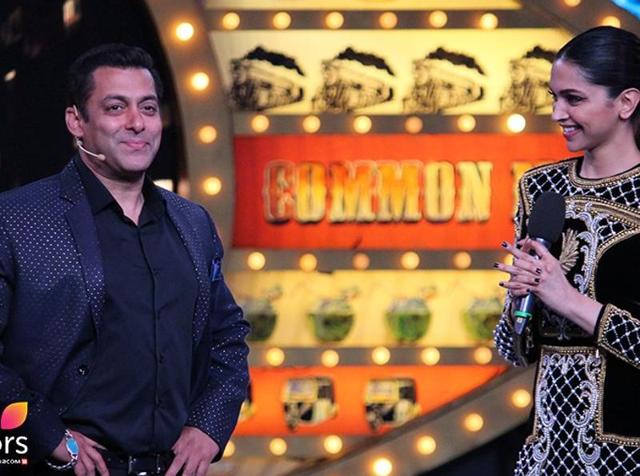 Salman Khan shares some good time with Deepika on the sets of Bigg Boss 100. (COLORS)
