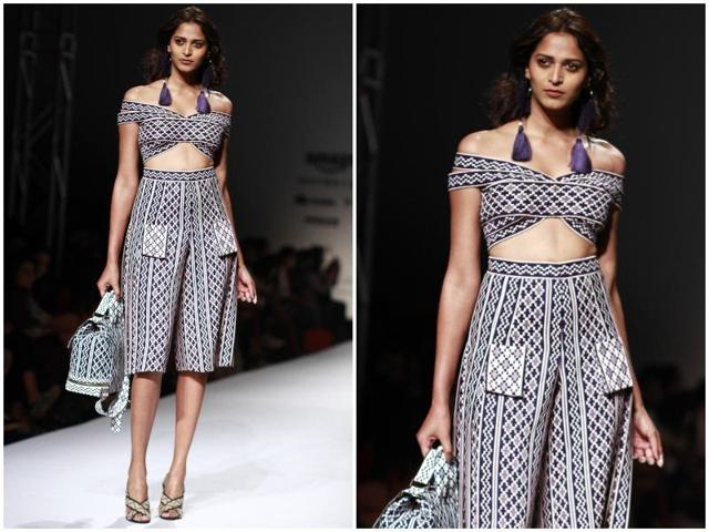 High-waisted pant with sexy bandeau top wowed onlookers at Tanieya Khanuja’s show.