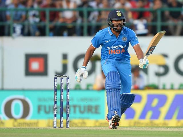 India's Rohit Sharma plays a shot during the first one day international match. (AFP photo)