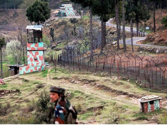 An Indian border post near the fencing on the Line of Control (LoC) in Balakote Sector in Poonch on Sunday.(PTI) An Indian border post near the fencing on the Line of Control (LoC) in Balakote Sector in Poonch on Sunday.(PTI)