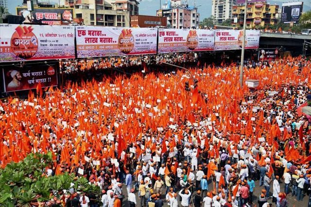 Marathas participate in a "Maratha Kranti Morcha" in Thane on Sunday. (PTI) Marathas participate in a "Maratha Kranti Morcha" in Thane on Sunday. (PTI)