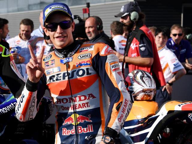 Marc Marquez celebrates his win. (AFP) Marc Marquez celebrates his win. (AFP)