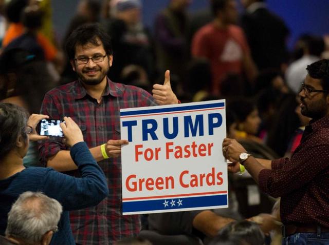 Republican presidential candidate Donald Trump supporters during the Republican Hindu Coalition's Humanity United Against Terror Charity event on October 15, 2016 in Edison, New Jersey.(AFP)