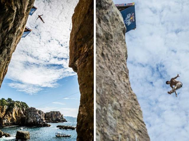 Michal Navratil of the Czech Republic and Steven LoBue of the USA show their skill during the series at Shirahama, Japan.  (AFP) 