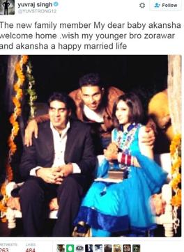 Yuvraj Singh with his brother Zorawar and his estranged wife Akansha Sharma.