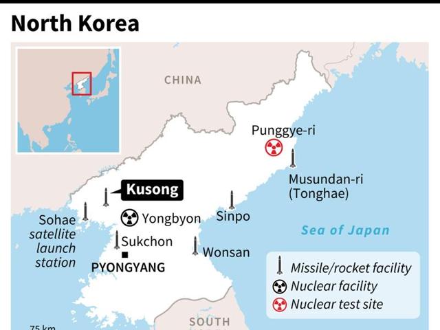 A map of North Korea locating an unsuccessful missile launch from Kusong, plus other main missile and rocket test sites in the country - AFP / AFP / AFP (AFP) A map of North Korea locating an unsuccessful missile launch from Kusong, plus other main missile and rocket test sites in the country - AFP / AFP / AFP (AFP)
