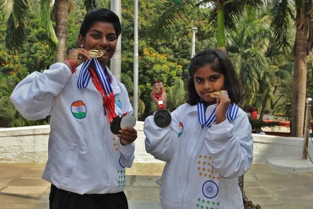 Vishruti Waghmare, 16, and Siddhi Jadhav, 10, participated in the 6th TAFISA World Games Sports For All, Jakarta, Indonesia, held from October 6 to 12 and won gold medals. (Praful Gangurde)